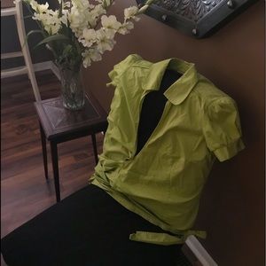Lime green collared button down wrap tie blouse